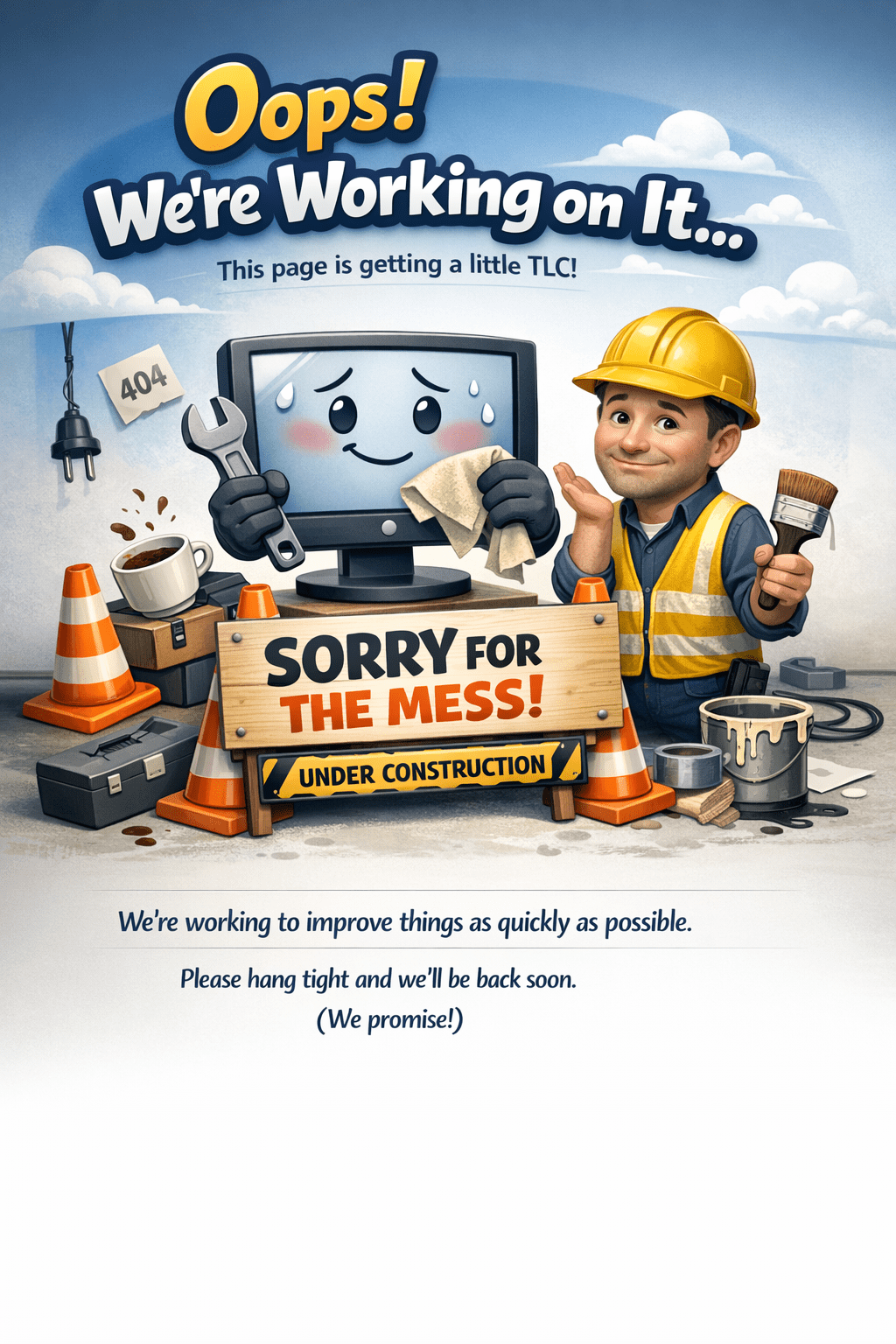 this image is an apology page for the page being under construction and an invitation to check back later once the page has been republished.